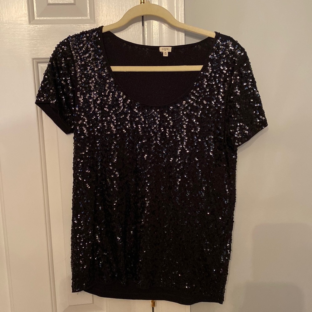 J Crew Black Sequins Top